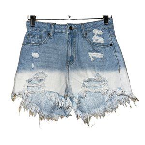 AMERICAN BAZI Women Denim Shorts S High Rise Raw Hem Frayed Destroyed Hombre NWT